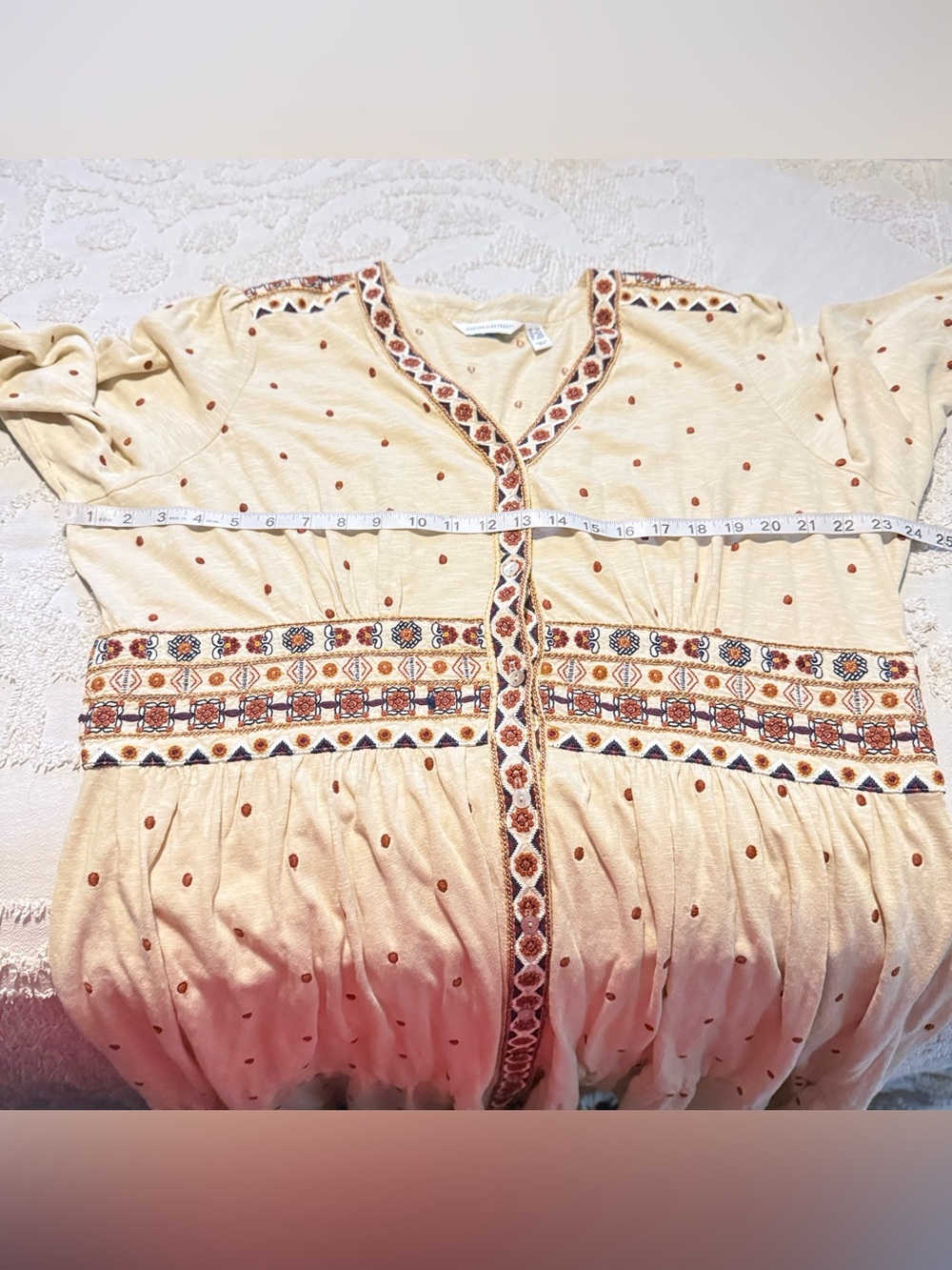 Canon Cream Long-Sleeve V-Neck Boho Dress with Embroidered Waistband - Picture 8 of 10